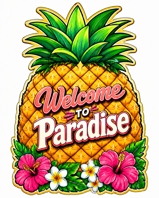 Pineapple Welcome to Paradise, PS-W-0055, 12in Sign For Wreath, Wood Wreath Sign