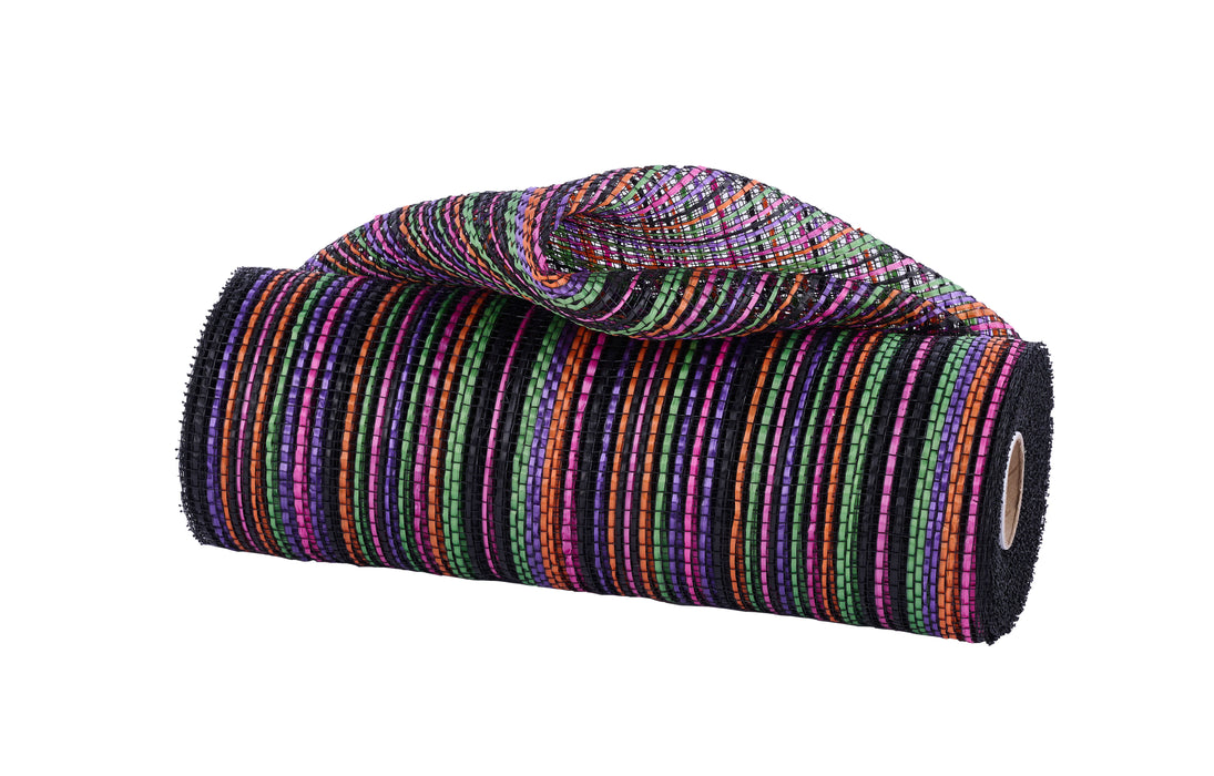 10"X10Yd Vertical Multicolor Stripe Mesh Org/Prpl/Lime/Hot Pnk/Blk RE1369YM