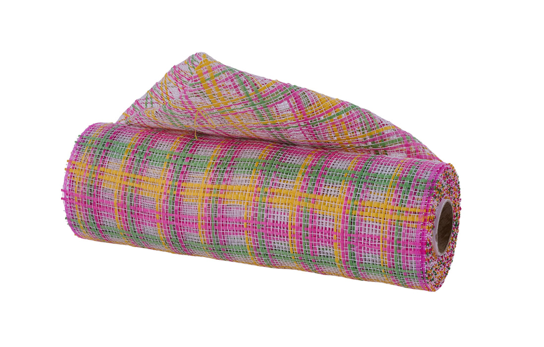10"X10Yd Plaid Mesh Hot Pink/Lime/Yellow RE13841H