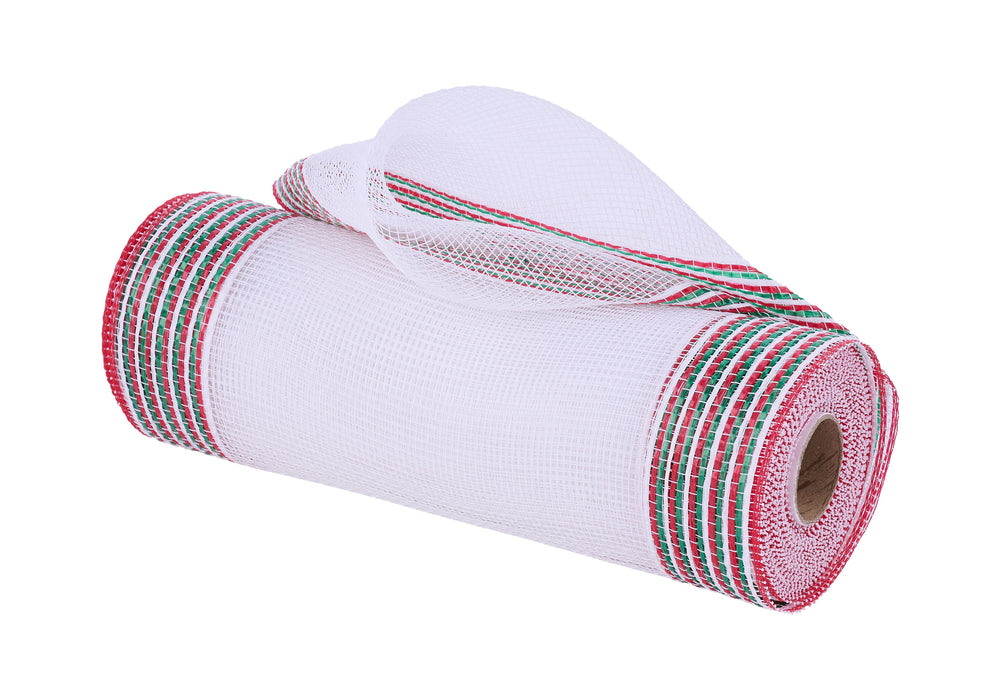10"X10Yd Border Stripe Mesh White/Red/Emerald Green RE8506A6 - DecoExchange®