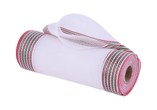 10"X10Yd Border Stripe Mesh White/Red/Emerald Green RE8506A6 - DecoExchange®