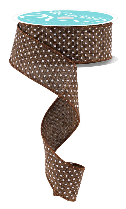 1.5"X10Yd Raised Swiss Dots On Royal Brown/White RG0165104