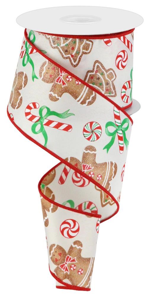 2.5"X10Yd Gingerbread W/Candy Ivory/Red/Emerald/Brown RG0184937 - DecoExchange®