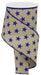 4"X10Yd Stars On Royal Lt Beige/Navy Blue RGA111701 - DecoExchange®