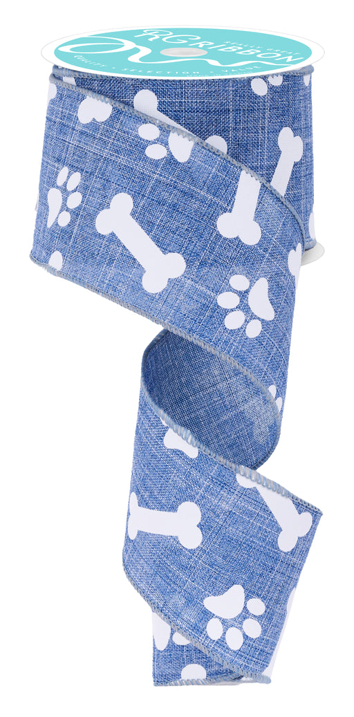2.5"X10Yd Paw Print/Bones On Royal Denim/White RGA115165