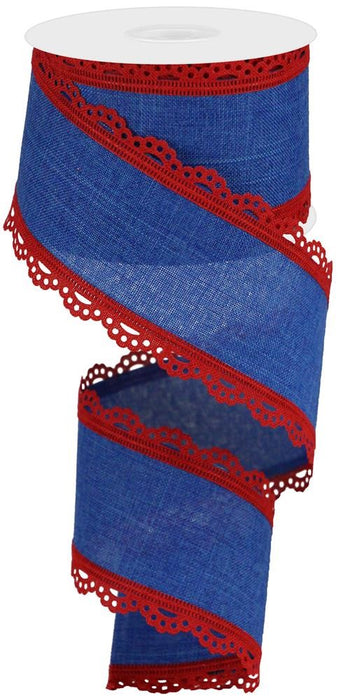 2.5"x10Yd Lace Edge Royal Burlap Ribbon - Red/Royal Blue - RGA1542T2 - DecoExchangeÂ®