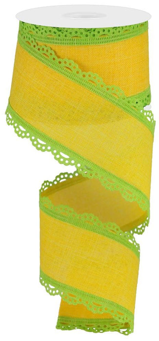 2.5"X10Yd Lace Edge Royal Burlap Lime Green/Sun Yellow RGA1542Y2