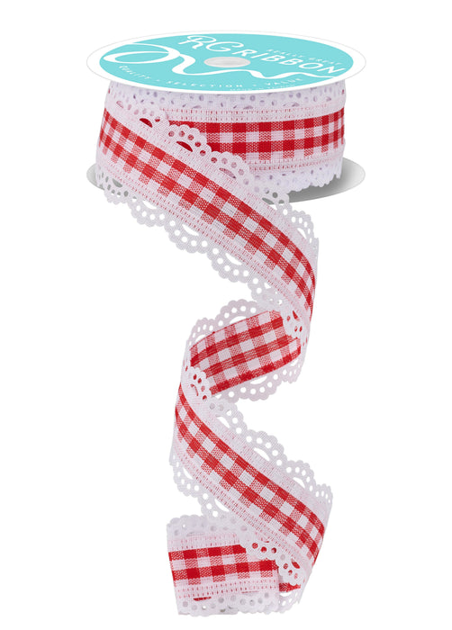 1.5"X10Yd Scalloped Edge Gingham Red/White W/White RGA154367