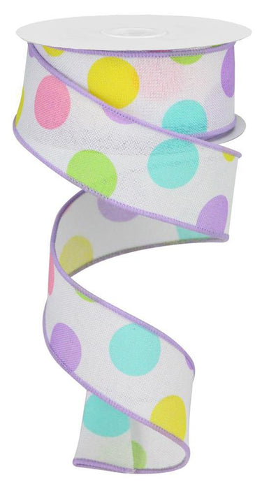 1.5"X10Yd Multi Polka Dots/Royal Wht/Lav/Pnk/Ylw/Grn RGA166213