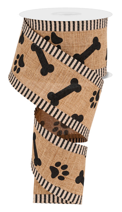 2.5"X10Yd Paw Prints/Bones/Thin Stripe Tan/Black RGA8083F2