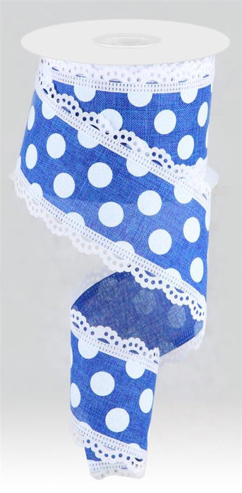 2.5"X10Yd Medium Dot W/Lace Royal Blue/White RGA856425 - DecoExchange®