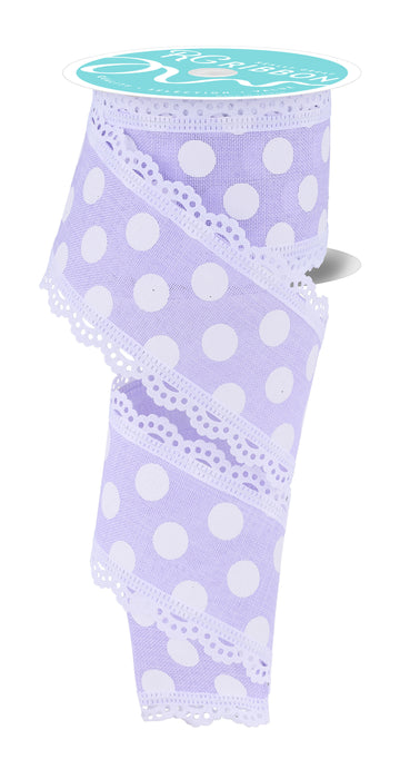 2.5"X10Yd Medium Dot W/Lace Light Lavender/White RGA8564NR - DecoExchange®