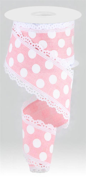 2.5"X10Yd Medium Dot W/Lace Light Pink/White RGA8564TK - DecoExchange®