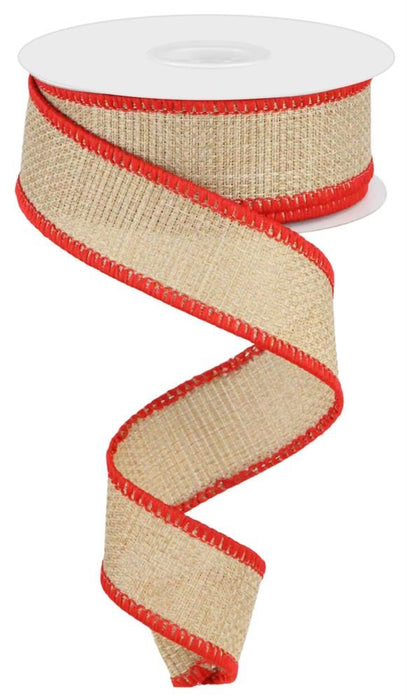 1.5"X10Yd Cross Royal W/Stitch Edge Beige/Red RGC123354 - DecoExchange®