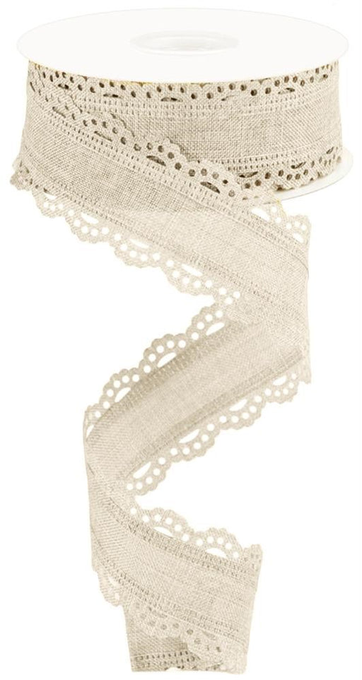 1.5"X10Yd Scalloped Edge Royal Burlap Cream RGC1302C2 - DecoExchange