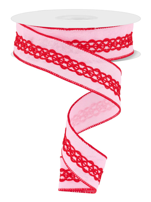 1.5"X10Yd 2-In-1 Faux Royal/Lace Pink/Red RGC81088F - DecoExchange®