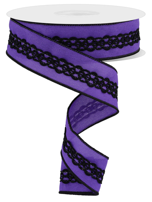 1.5"X10Yd 2-In-1 Faux Royal/Lace Purple/Black RGC811223 - DecoExchange®