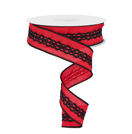1.5"X10Yd 2-In-1 Faux Royal/Lace Red/Black RGC811224 - DecoExchange®