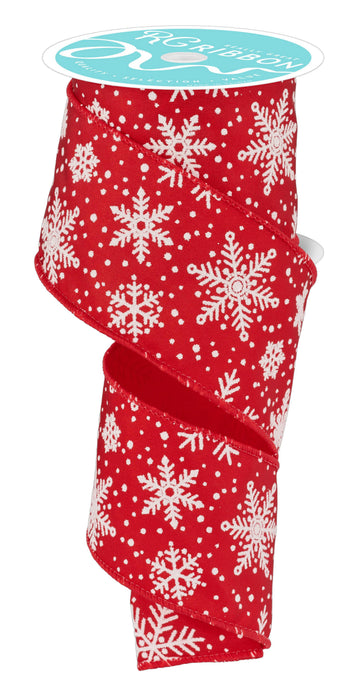 2.5"X10Yd Multi Snowflake On Satin Red/White RGE141024