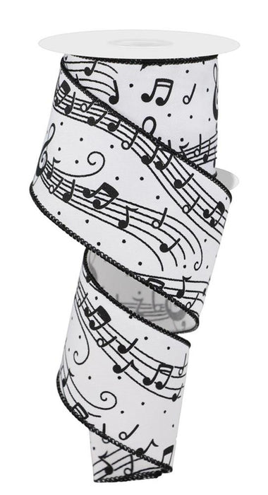 2.5"X10Yd Music Notes On Diagonal Weave White/Black RGE173527
