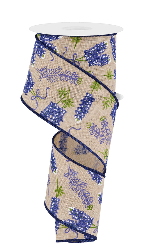 2.5"X10Yd Bluebonnet Pattern Natural/Blue/Green RGF108518 - DecoExchange®