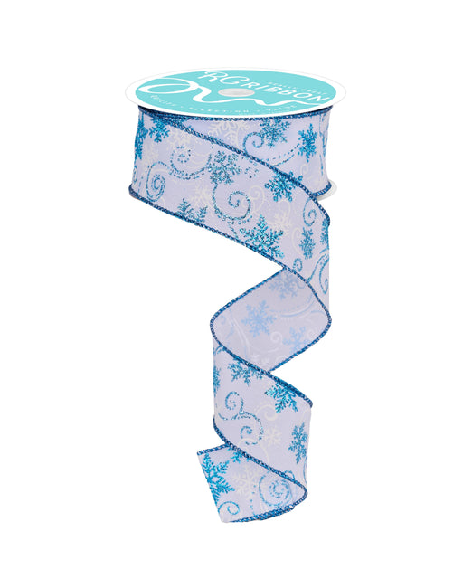 1.5"X10Yd Snowflakes/Swirls White/Turq/Lt Blue RGF1354WR - DecoExchange®