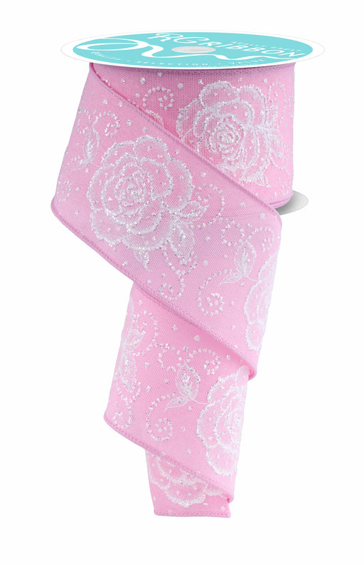 2.5"X10Yd Raised Roses Light Pink/White RGF160515 - DecoExchange®