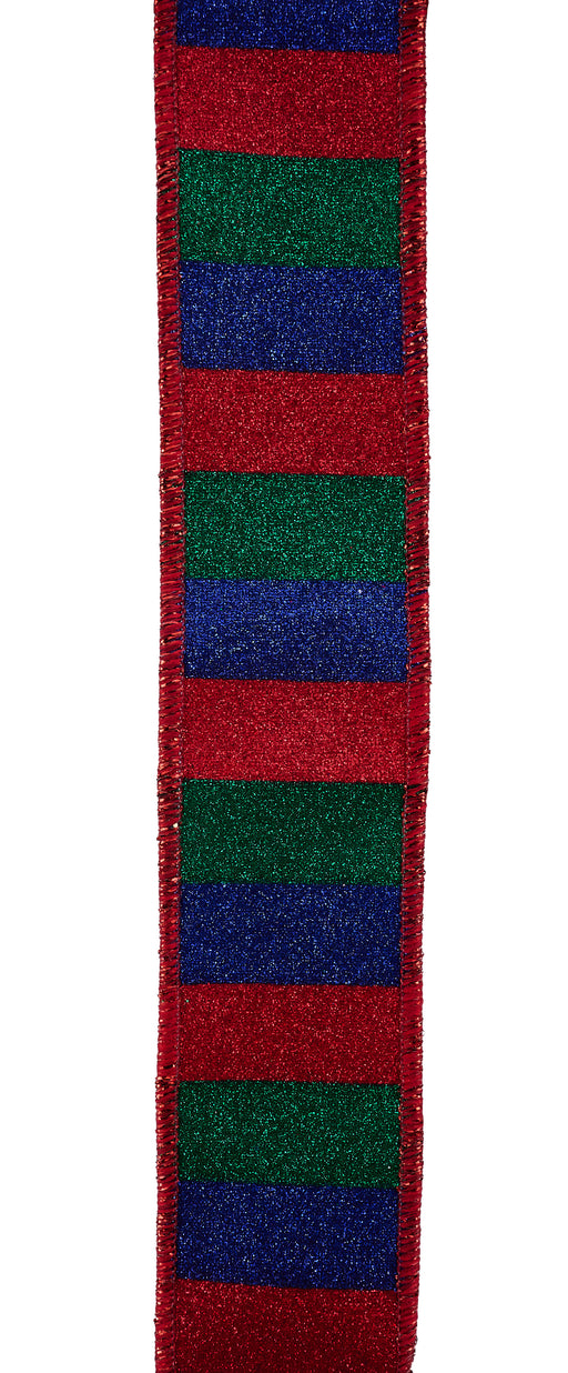 1.5"X10Yd Horizontal Glitter Stripes Red/Royal Blue/Emrld RGF1618J5 - DecoExchange®