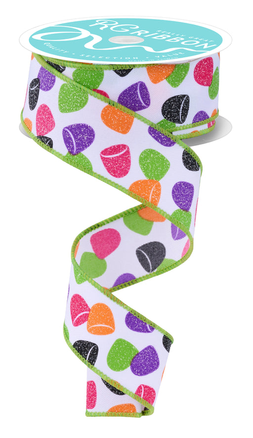 1.5"X10Yd Gumdrops Wht/Fcha/Lime/Prpl/Orng RGF1630HN