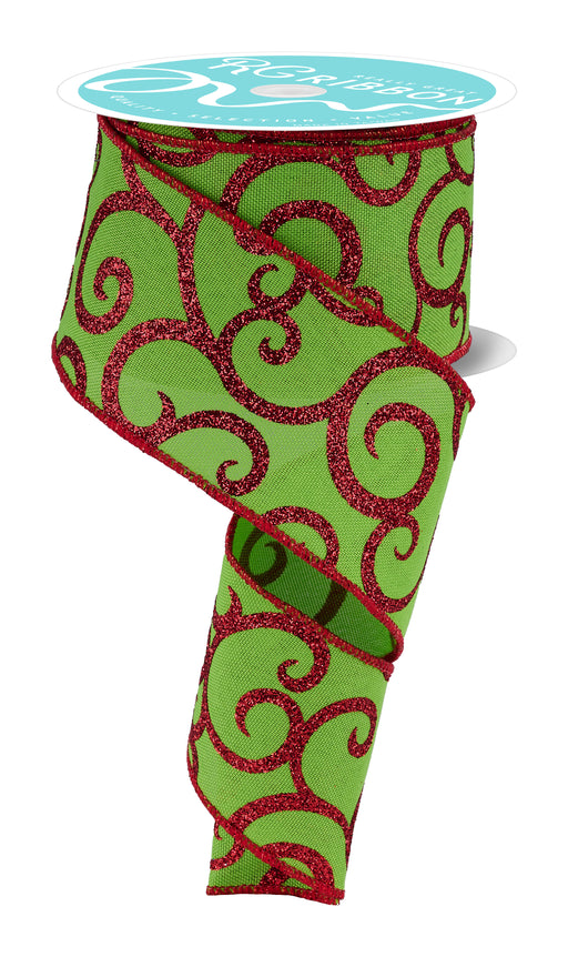 2.5"X10Yd Glitter Swirl Fresh Green/Red RGF178770