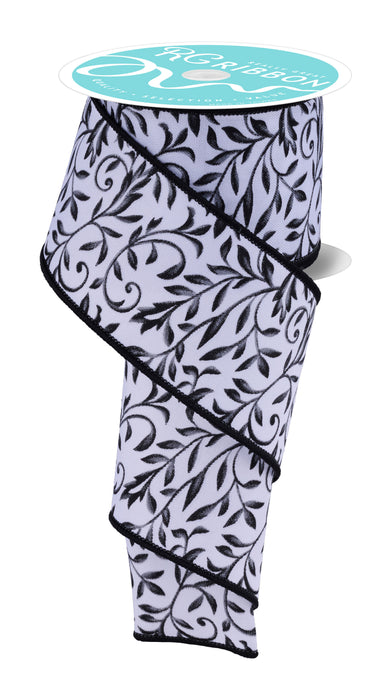 2.5"X10Yd Tonal Leaves White/Grey/Black RGF182427
