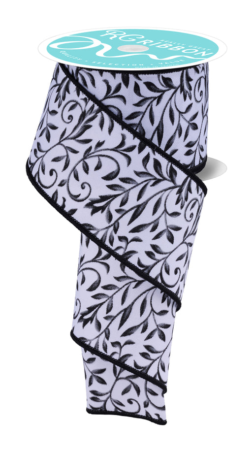 2.5"X10Yd Tonal Leaves White/Grey/Black RGF182427
