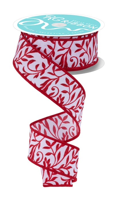 1.5"X10Yd Tonal Leaves White/Red/Burgundy RGF182967