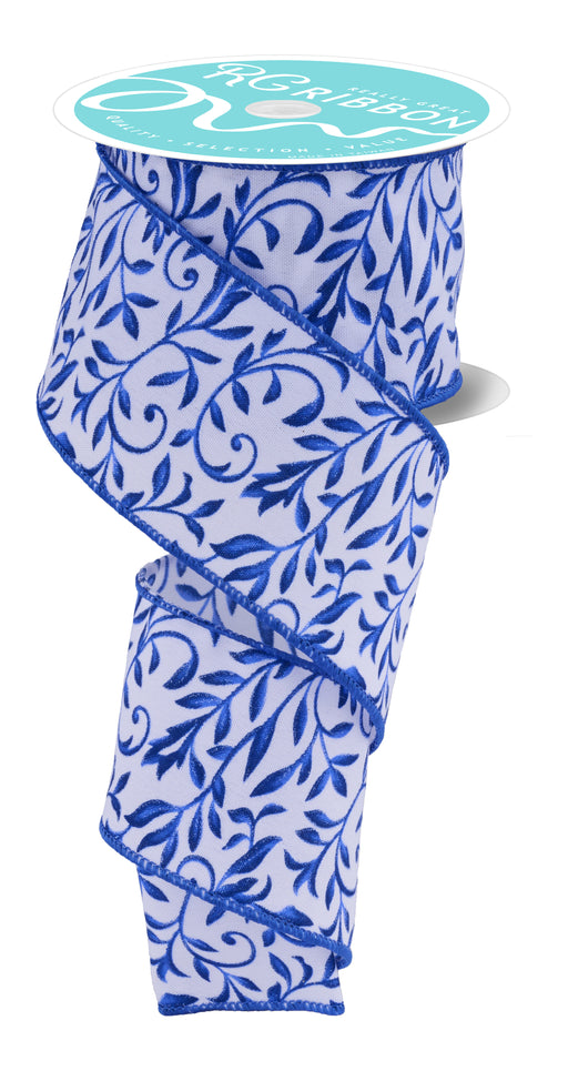 2.5"X10Yd Tonal Leaves White/Blue/Navy RGF183027