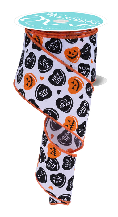 2.5"X10Yd Halloween Candy Hearts White/Black/Orange RGF187727