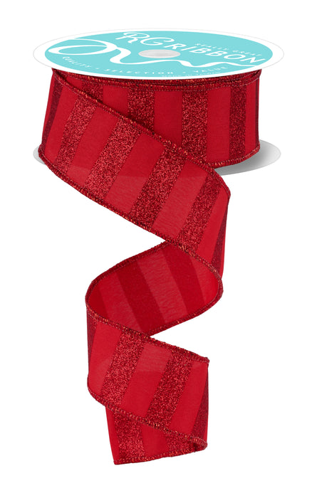 1.5"X10Yd Horizontal Glitter Stripes Red RGF196624