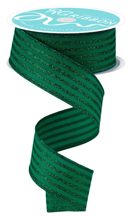 1.5"X10Yd Glitter Vertical Stripe Emerald Green RGF197006