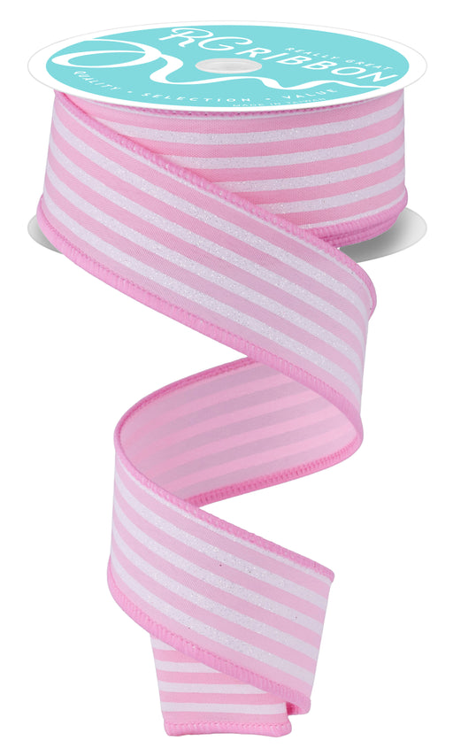 1.5"X10Yd Glitter Vertical Stripe Light Pink/White RGF197415 - DecoExchange®