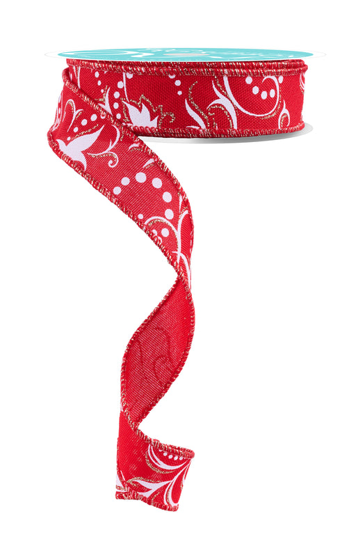 7/8"X10Yd Leaf Filagree W/Dots Red/White/Champagne RGF744924 - DecoExchange®