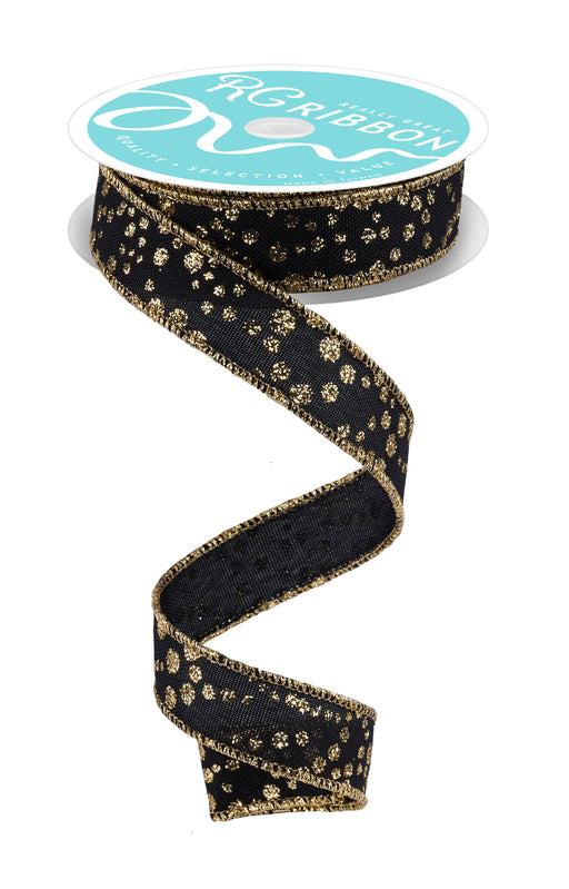 7/8"X10Yd Mini Glitter Dots Black/Gold RGF771986 - DecoExchange®