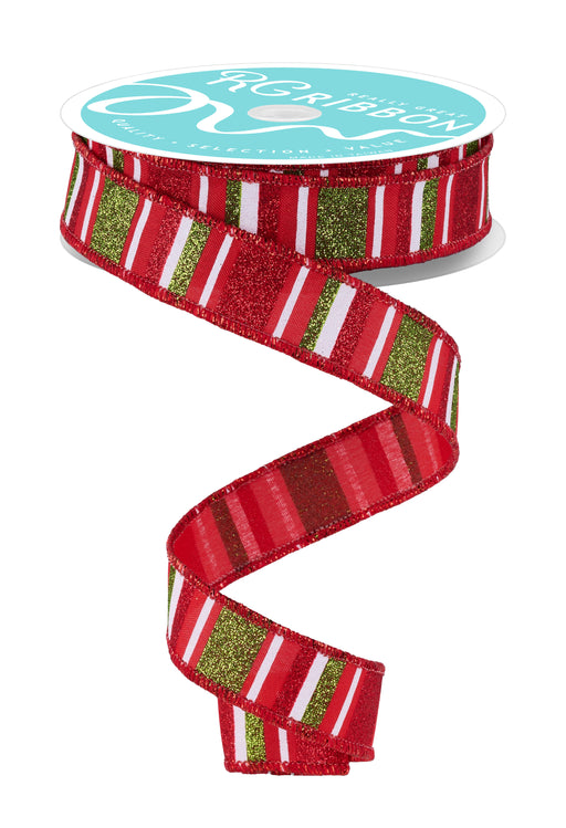 7/8"X10Yd Horizontal Stripe Red/Lime/White RGF79207R - DecoExchange®