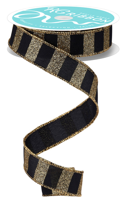 7/8"X10Yd Horizontal Glitter Stripes Black/Gold RGF796686 - DecoExchange®