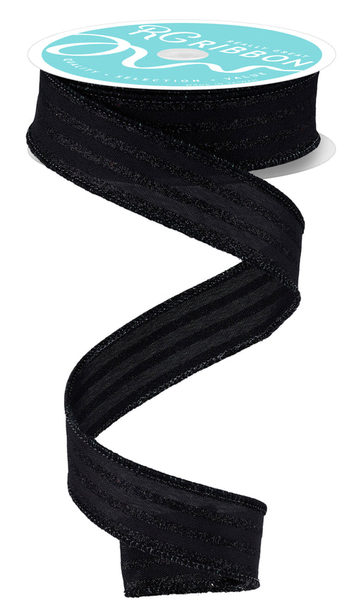 7/8"X10Yd Glitter Vertical Stripe Black RGF797002 - DecoExchange®