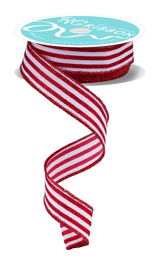 7/8"X10Yd Glitter Vertical Stripe White/Red RGF797067 - DecoExchange®