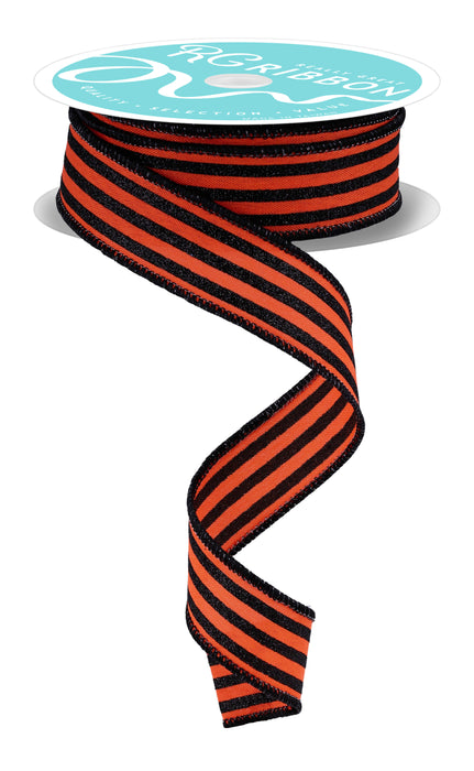 7/8"X10Yd Glitter Vertical Stripe Dark Orange/Black RGF7970P2 - DecoExchange®