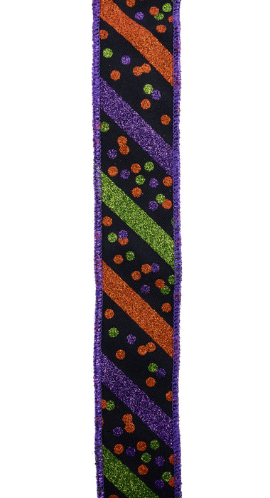 7/8"X10Yd Glitter Stripe W/Confetti Dots Black/Purple/Lime/Orange RGF7992YR