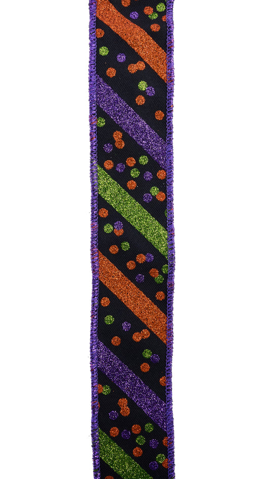 7/8"X10Yd Glitter Stripe W/Confetti Dots Black/Purple/Lime/Orange RGF7992YR