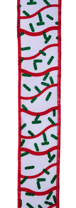 1.5"X10Yd Wavy Stripe W/Sprinkles White/Red/Emerald RGH101267 - DecoExchange®