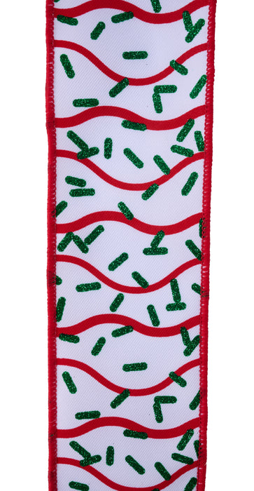 2.5"X10Yd Wavy Stripe W/Sprinkles White/Red/Emerald RGH101367 - DecoExchange®