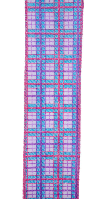 2.5"X10Yd Glitter Print Plaid Wht/Pink/Lav/Lt Blue RGH105522